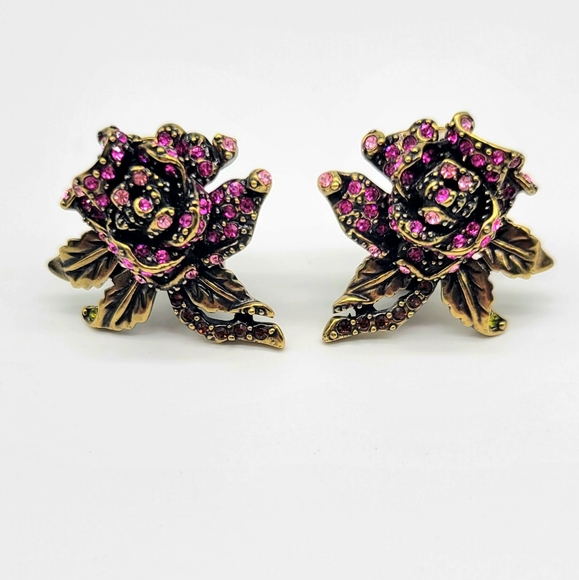 SOLD- Heidi Daus Ruby Swarovski Crystal Rose Necklace and Earrings Set w/ Ivory - Picture 7 of 15